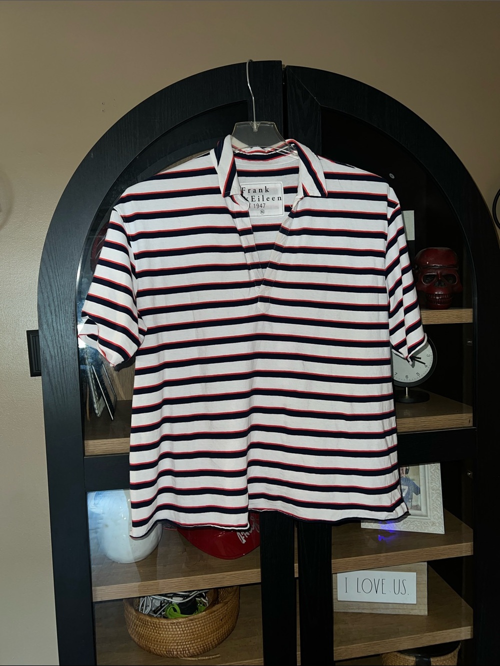 Frank & Eileen Women’s White Navy Red Stripe Shirt NWOT XL